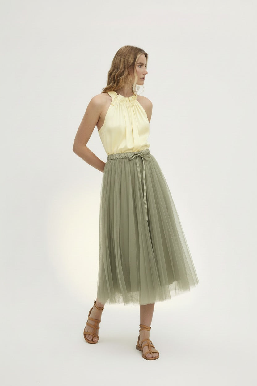 Choklate Paris Satin-Oberteil Elisabeth mit Schleife am Kragen Gelb