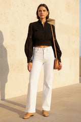 Choklate Paris Cropped-Bluse „Ellie“ Schwarz 100% Baumwolle mit Ajourspitze