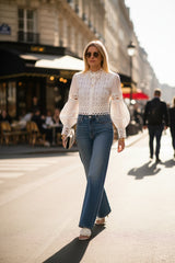 Choklate Paris Cropped-Bluse „Ellie“ Weiß 100% Baumwolle mit Ajourspitze