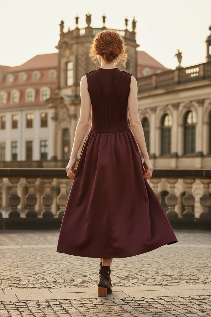 Choklate Paris Kleid Steffi Materialmix mit Stehkragen Bordeaux