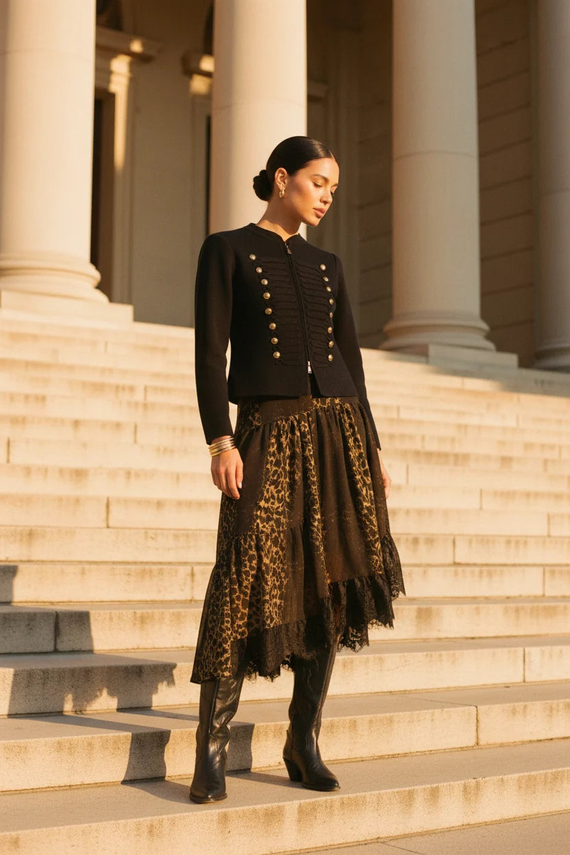 Lulumary kurze Strickjacke mit goldenen Knöpfen Schwarz