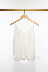 Choklate Paris Lurex-Trägershirt Blanc Argenté – feines Stricktop Weiß mit Silberschimmer