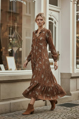 Choklate Paris Maxikleid Marbella Choco – Braunes Paisleykleid aus Viskose und Seide
