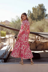 Choklate Paris Maxikleid Marbella Ecru/Fuchsia aus Seide-Viskose