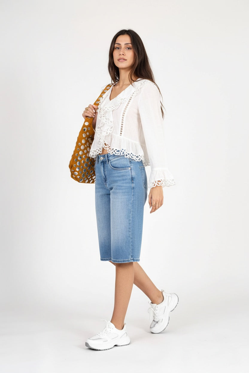 Choklate Paris Rüschenbluse aus Baumwolle Weiß