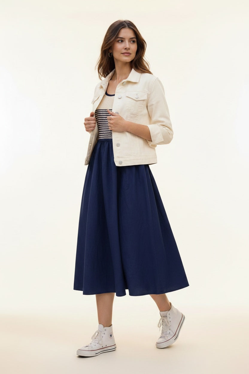 Choklate Paris Kleid Riviera Urbaine Materialmix Marineblau