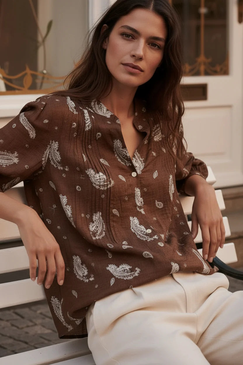 Choklate Paris Saint Tropez Choco Braune Paisleybluse aus Viskose und Seide