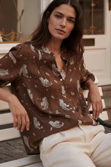 Choklate Paris Saint Tropez Choco Braune Paisleybluse aus Viskose und Seide