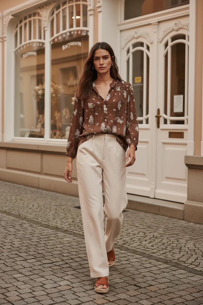 Choklate Paris Saint Tropez Choco Braune Paisleybluse aus Viskose und Seide