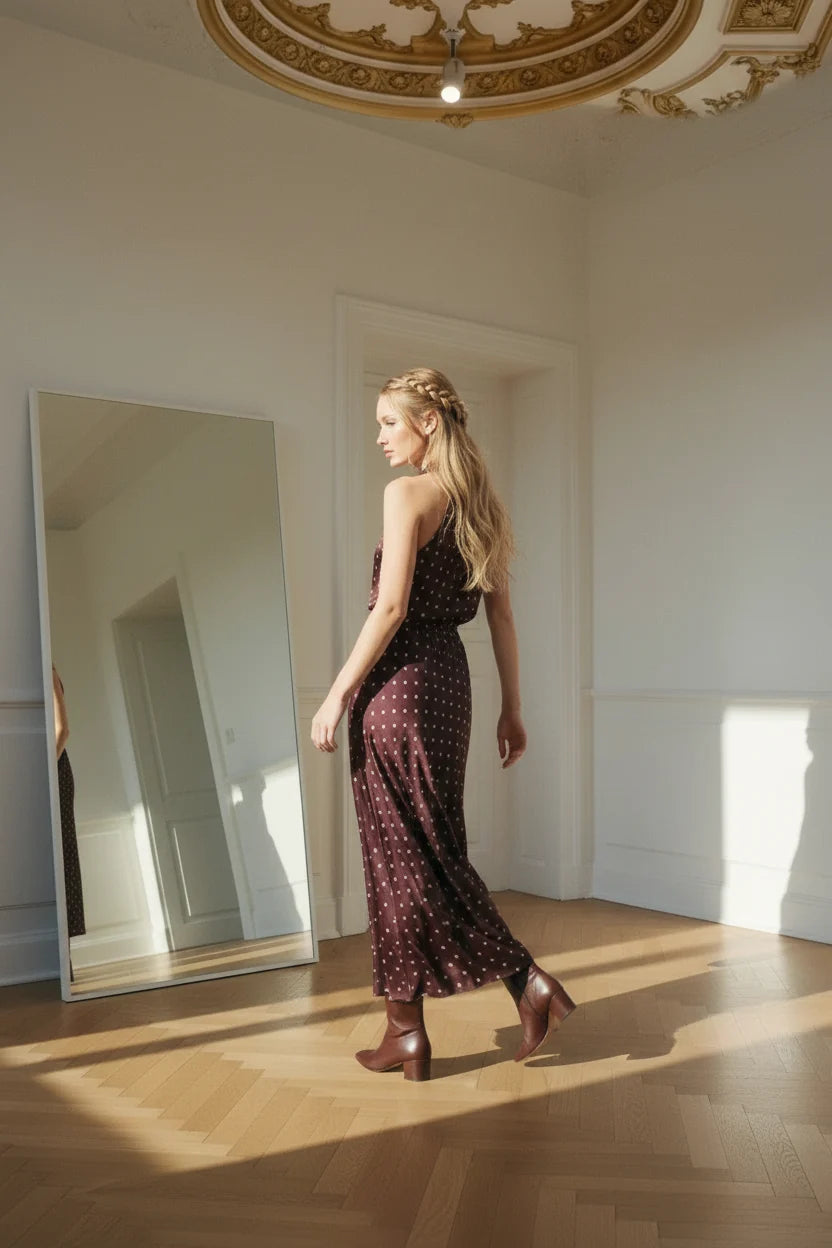 Choklate Paris Satin-Top Elisabeth mit Punkteprint Pflaume/Rosé