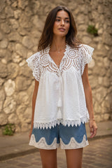 Choklate Paris Bluse "Elsa" aus bestickter Baumwolle Weiß