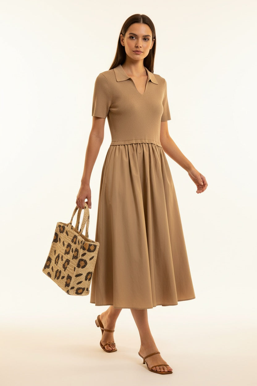 Choklate Paris Sommer Kleid Taffeta Materialmix Beige