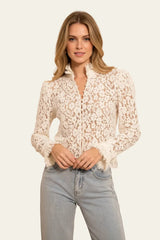 Choklate Paris Spitzenbluse mit Schmuckknöpfen Ecru