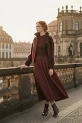 Choklate Paris Kleid Steffi Materialmix mit Stehkragen Bordeaux