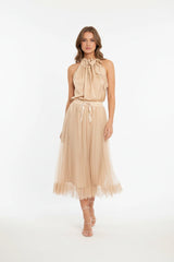 Choklate Paris Plissierter Tüllrock mit Spitze Beige