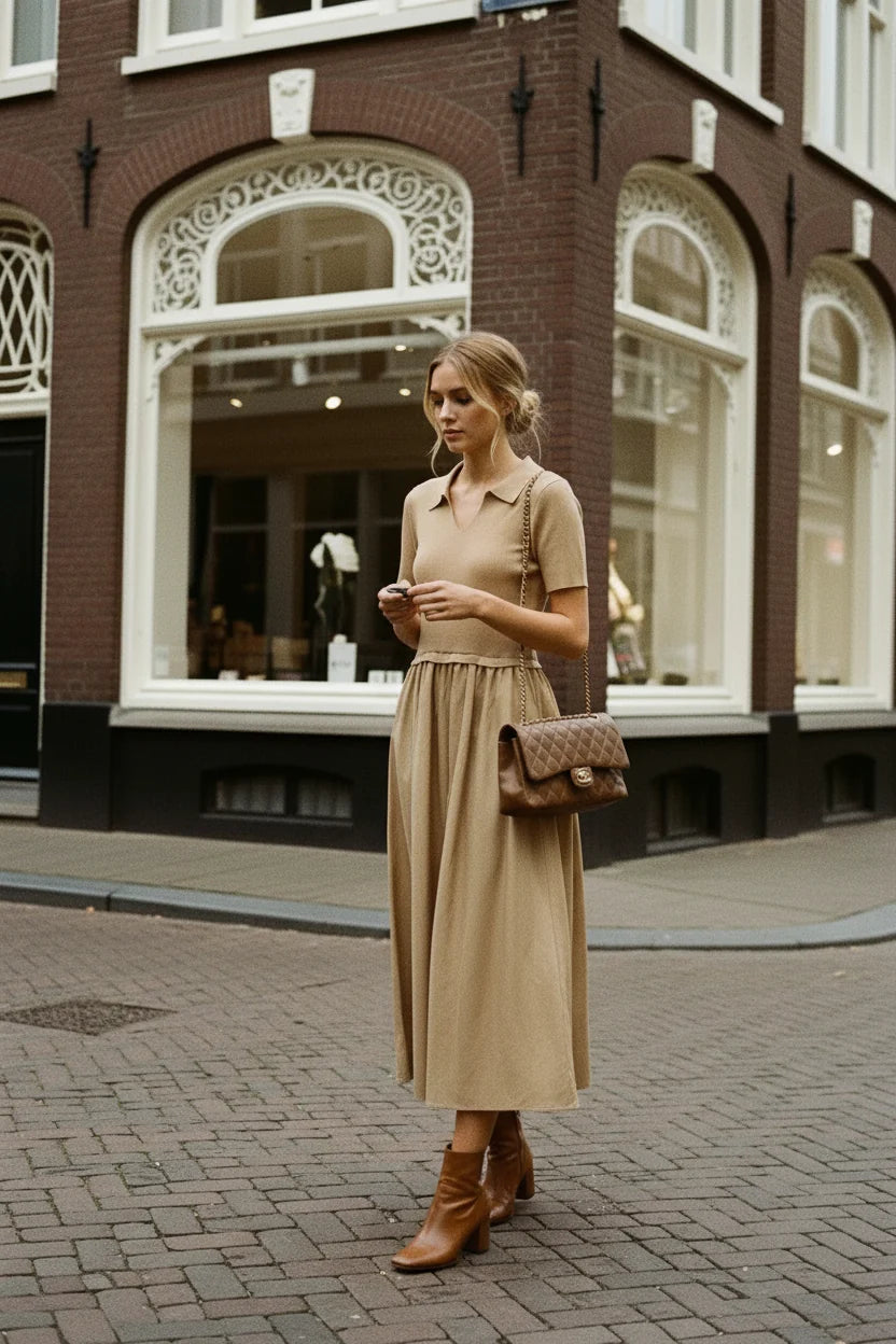 Choklate Paris Kleid Taffeta Materialmix Beige