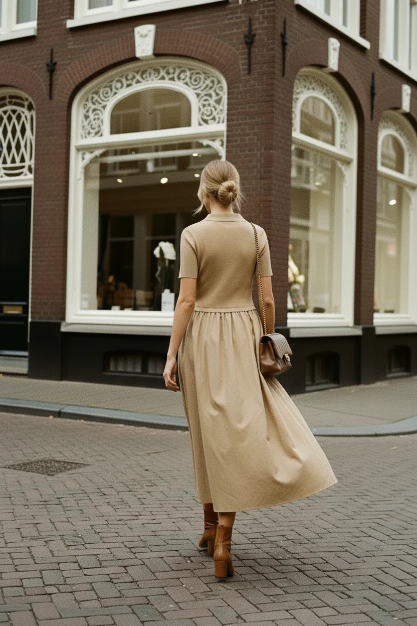 Choklate Paris Kleid Taffeta Materialmix Beige