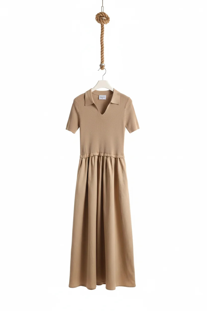 Choklate Paris Kleid Taffeta Materialmix Beige