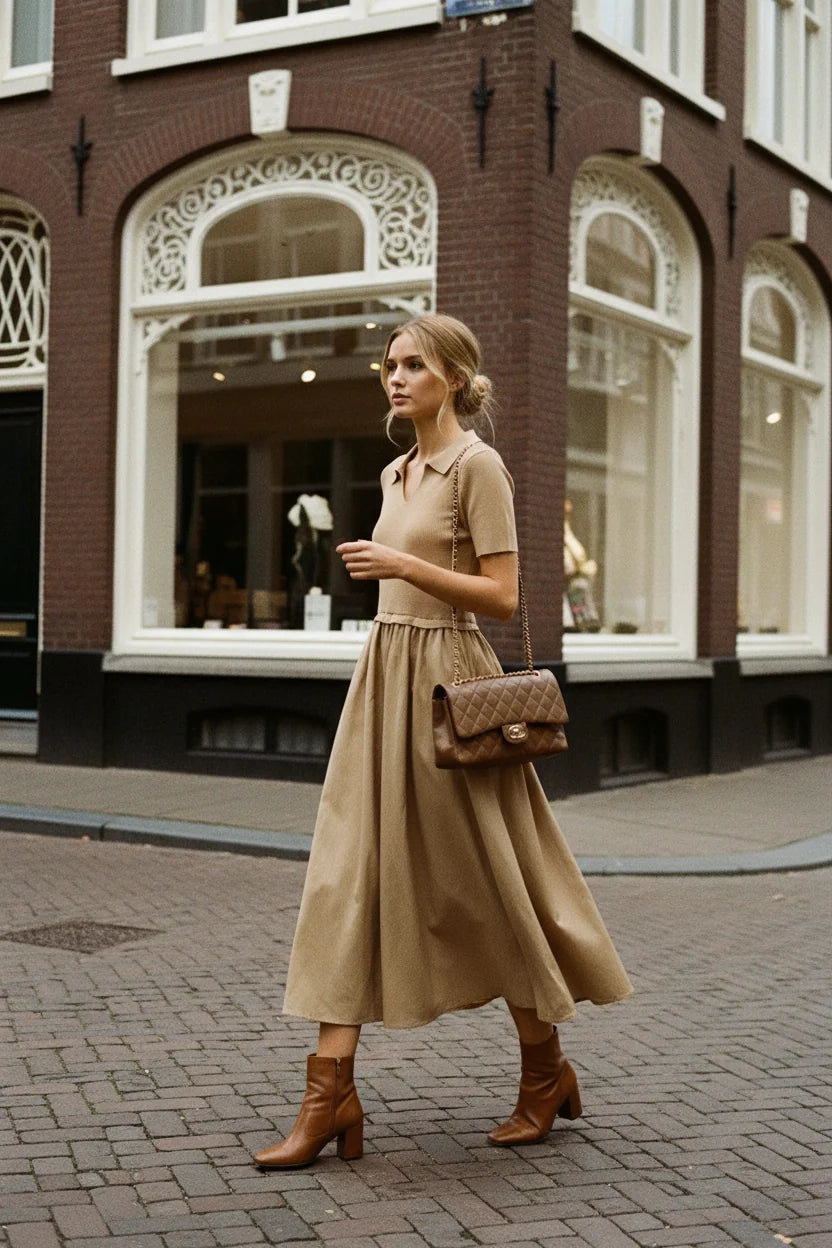 Choklate Paris Kleid Taffeta Materialmix Beige
