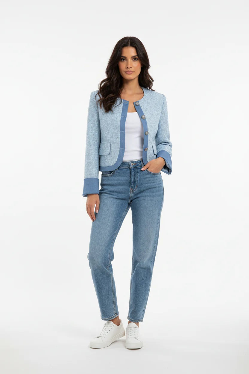 Choklate Paris Tweedjacke mit Denim-Details - Hellblau