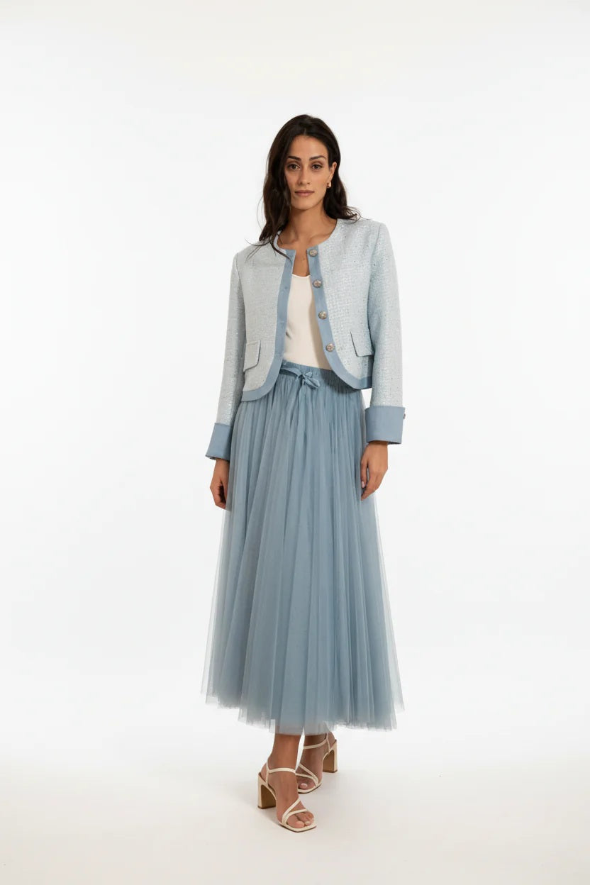 Choklate Paris Tweedjacke mit Denim-Details - Hellblau