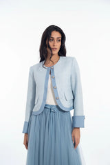 Choklate Paris Tweedjacke mit Denim-Details - Hellblau