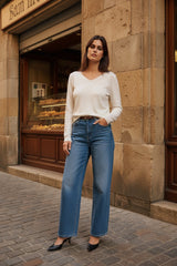 Choklate Paris feiner V-Ausschnitt Pullover aus Tencel und Lurex Creme
