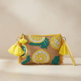 Isla Bonita by SIGRIS Handtasche Mull Zitronen Perlenstickerei Beige
