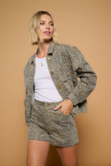 Minueto Jeansjacke Leo Beige Animal-Print 100% Baumwolle