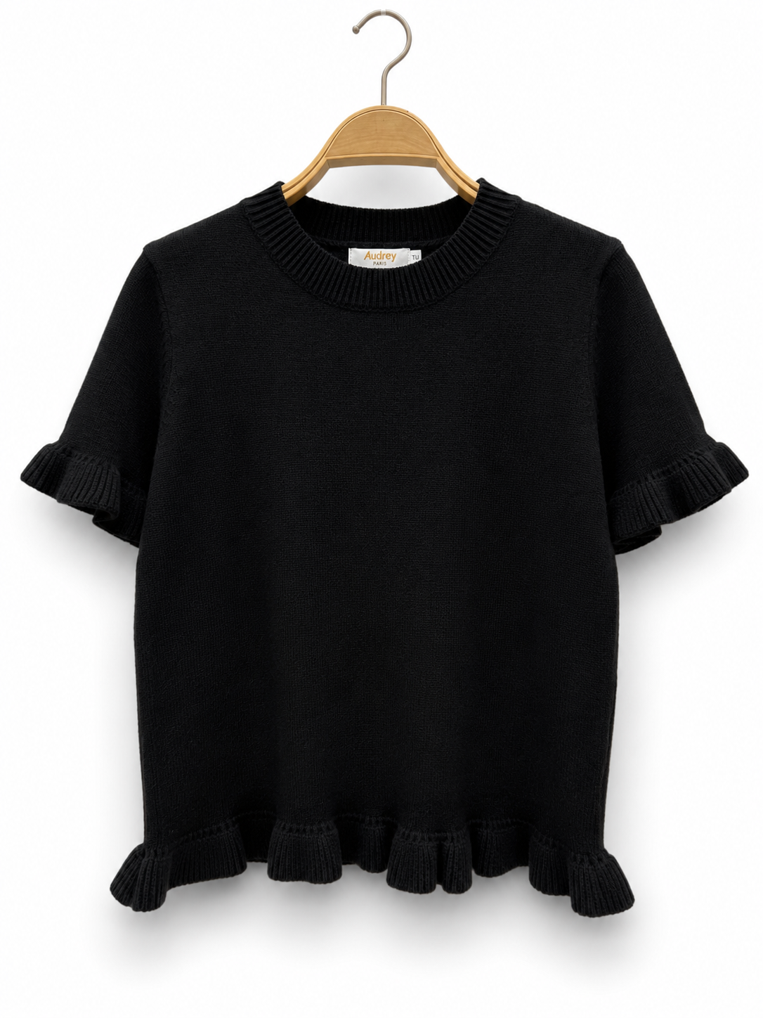 Afinity Einfarbiger Strickpullover mit Rüschen Schwarz