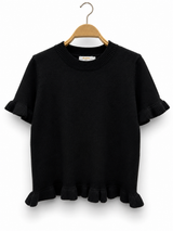 Afinity Einfarbiger Strickpullover mit Rüschen Schwarz