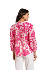 Choklate Paris Saint Tropez Bluse aus Viskose & Seide in Fuchsie - Dreiviertelarm mit V-Ausschnitt