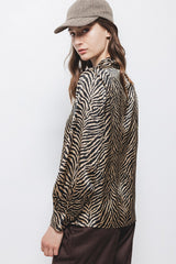 Lanidor Bluse mit Zebramuster & V-Ausschnitt - Schluppe  - Camel - Schwarz