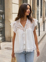Choklate Paris Bluse "Elsa" aus bestickter Baumwolle Weiß