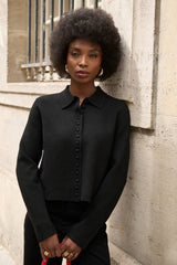 Nathael Paris kurzer Cardigan in Schwarz mit abnehmbarem Fellkragen