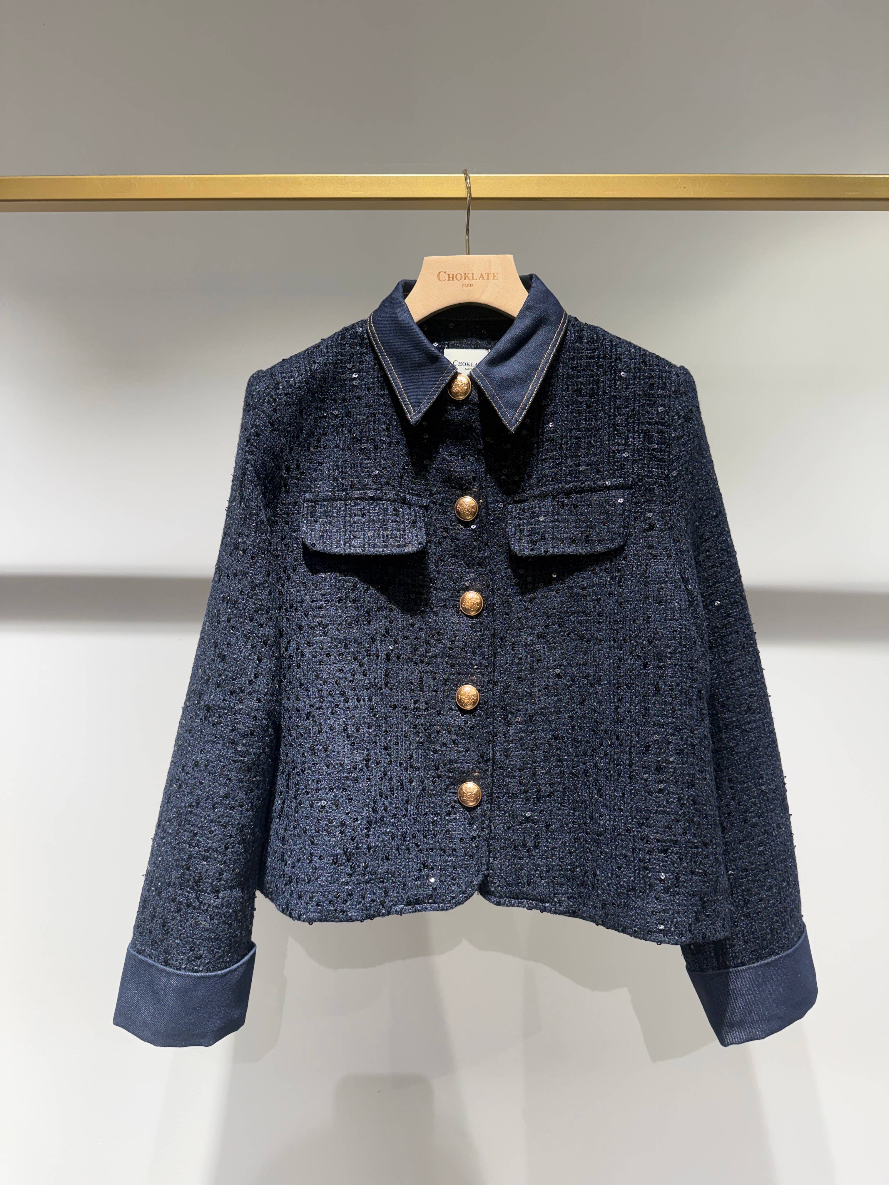 Choklate Paris Tweedjacke Emy mit Denimdetails Marineblau