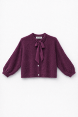 Tamba Flauschige Strickjacke mit Schluppenkragen Pflaume