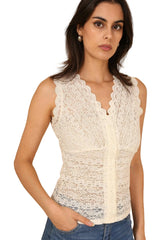 Choklate Paris Spitzentop Ecru - Ärmelloses Top aus halbtransparenter Spitze