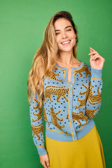 Smile Strickjacke aus Viskose-Strick Geparden Türkis