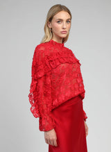 An'ge Paris Bluse Soely Rot - Jacquard-Semitransparent - Volant