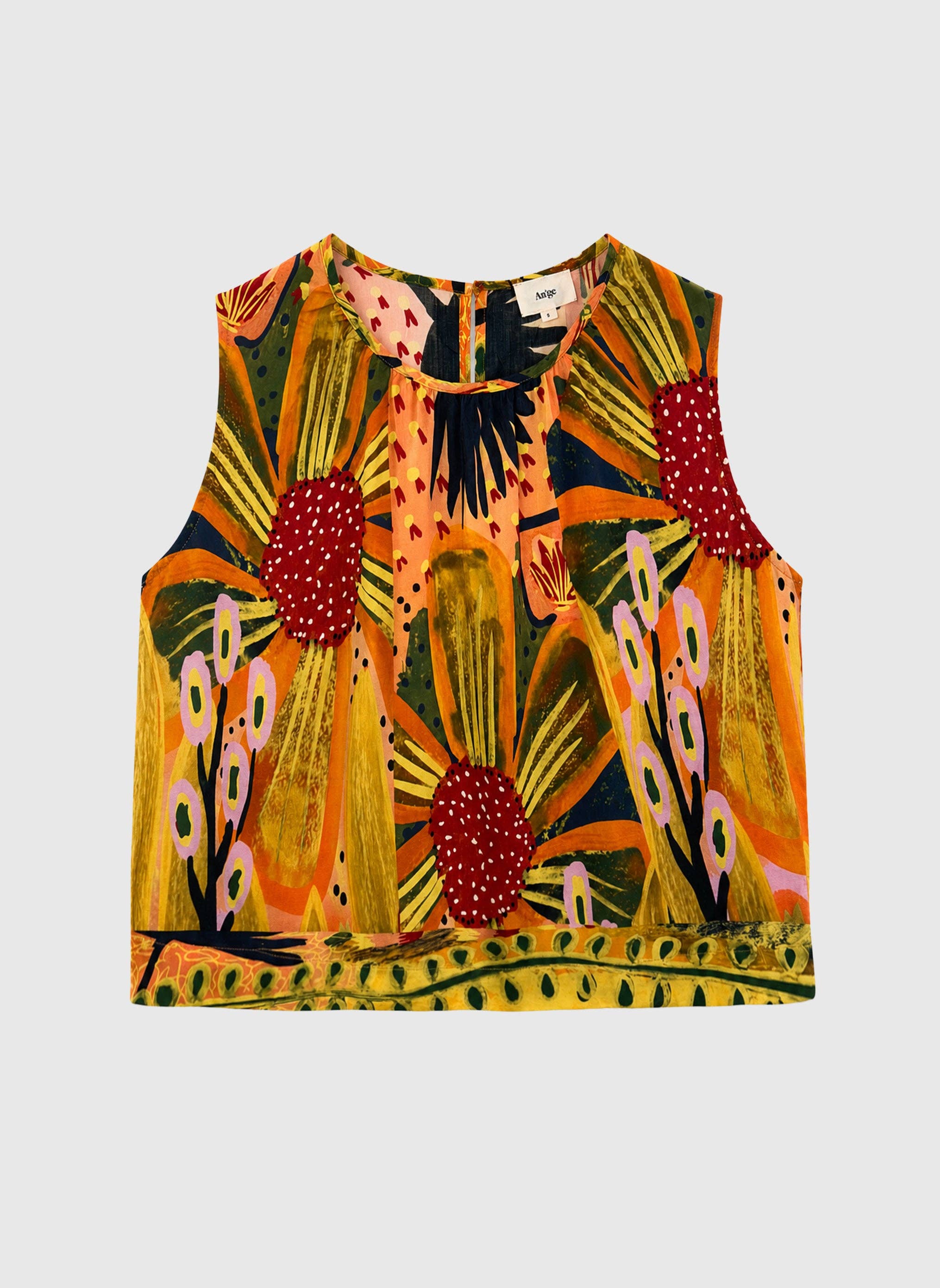 Ange Paris Tanktop Sounaly Matali Gelb – Botanischer Print, 100% Modal
