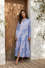 Choklate Paris Marbella Maxikleid Seide Viskose Paisley Blau Weiß