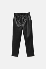 Lanidor - Schwarze Kunstlederhose mit elastischem Bund