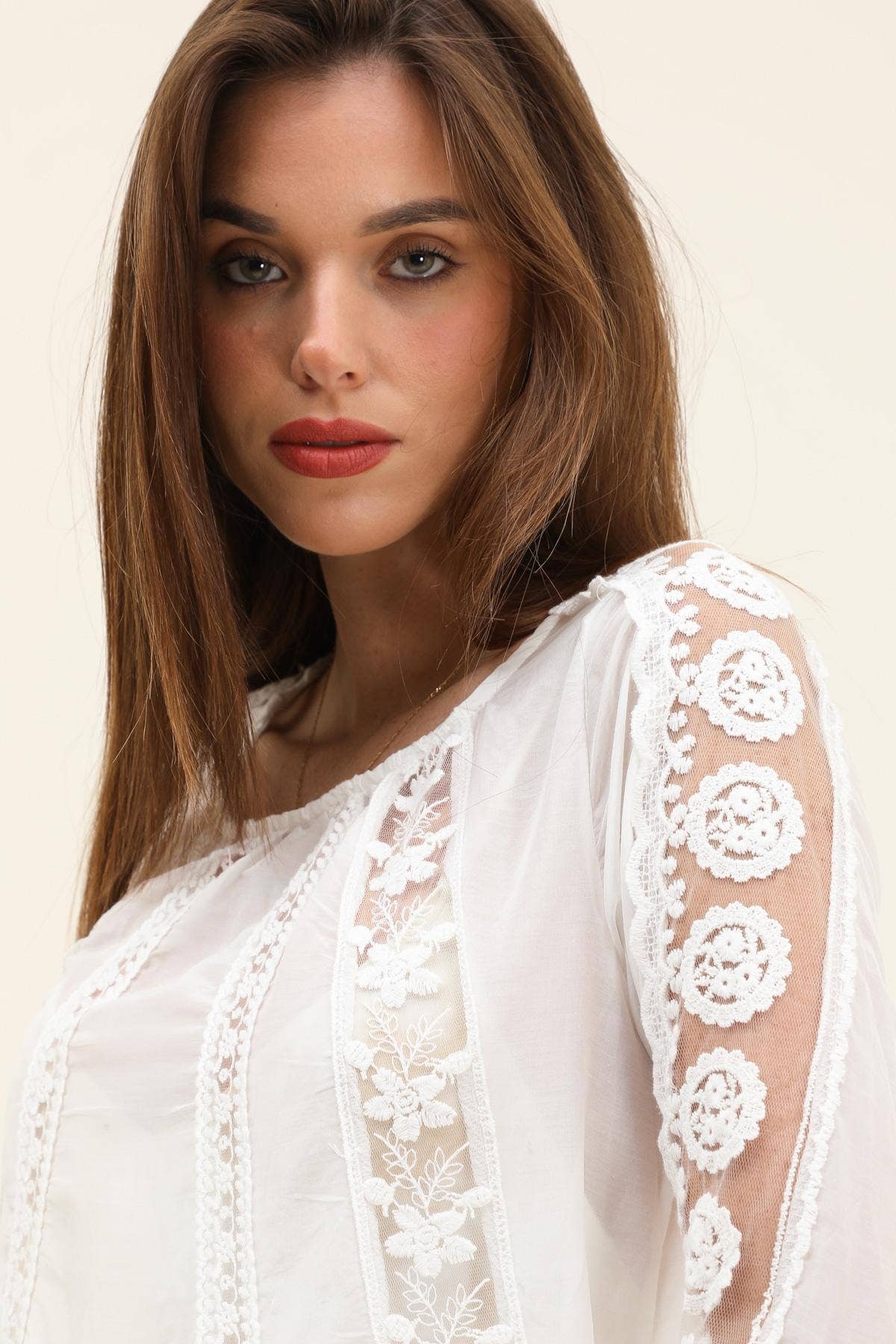 Choklate Paris Tunika-Bluse aus Baumwoll- und Seidenspitze Weiß