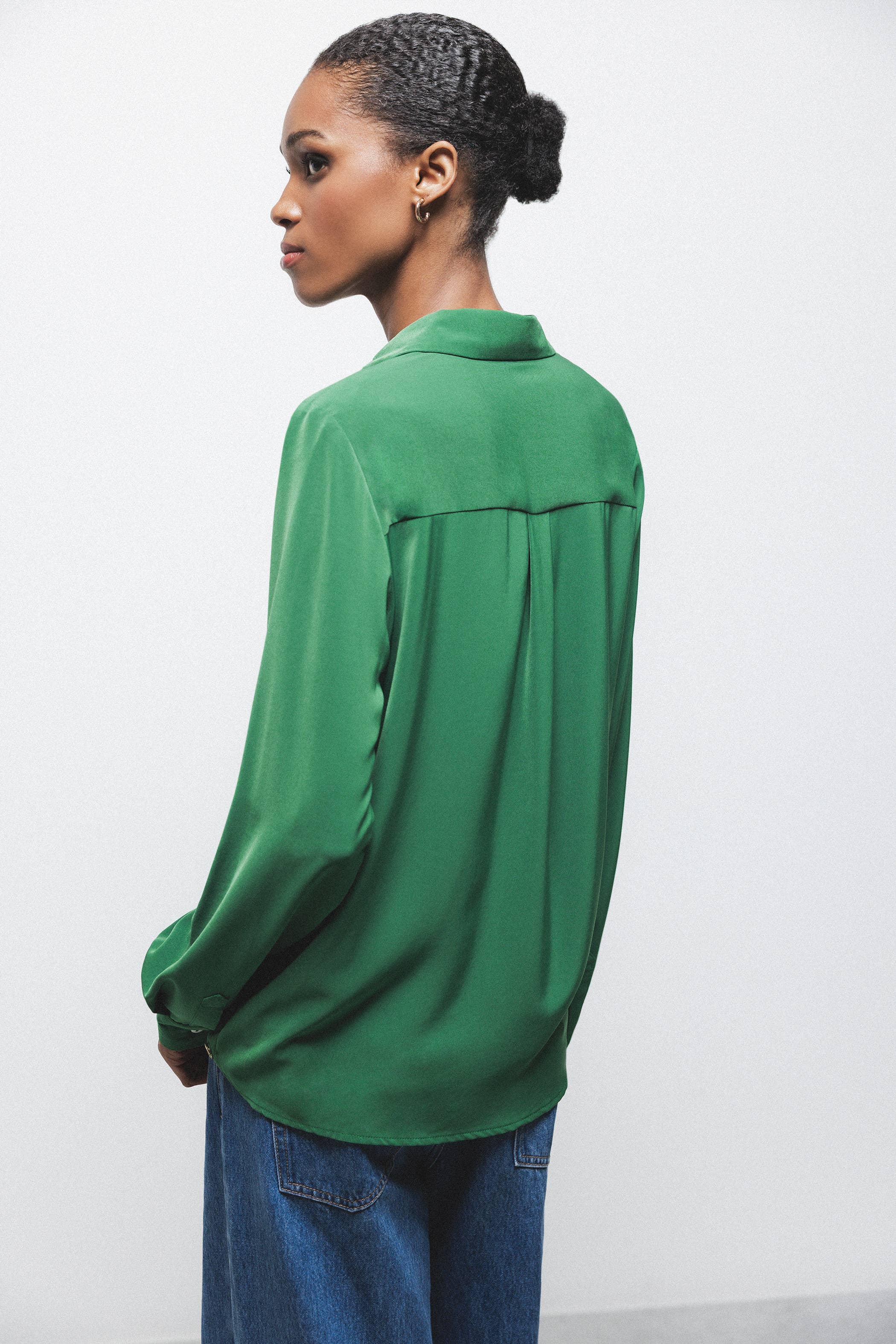 Lanidor Satinhemd Einfarbig Gras-Grün - Klassischer Kragen Regular Fit