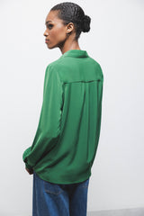 Lanidor Satinhemd Einfarbig Gras-Grün - Klassischer Kragen Regular Fit