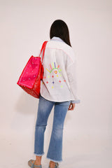 The Corner Bestickte Hemdbluse Weiß mit Streifendetails - Baumwolle