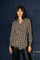 Lulumary karierte Bluse in Wickeloptik Kaffeebraun