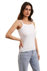 Choklate Paris Geripptes Tanktop aus Feinstrick Basic in Weiß