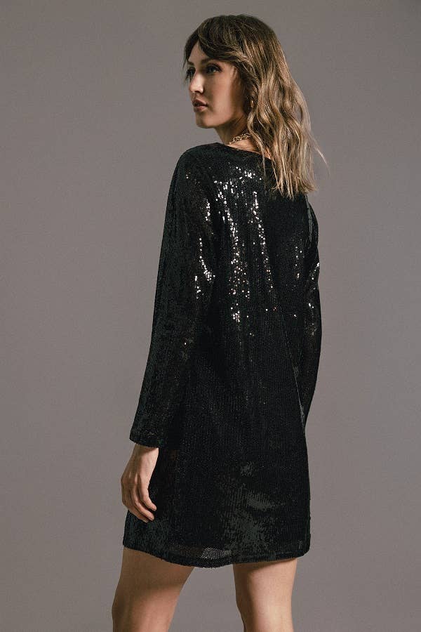 Lanidor - Schwarzes Paillettenkleid - U-Bootausschnitt - kurz